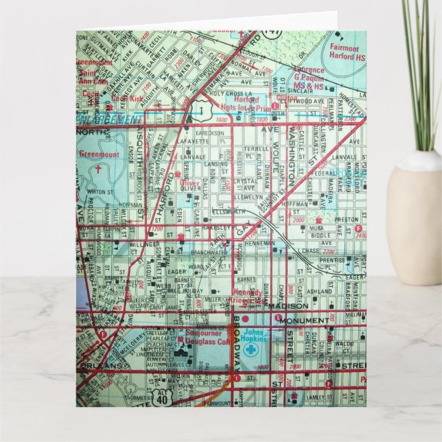 Baltimore, MD Vintage Map Card (Front)