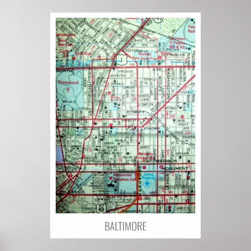 Baltimore MD Vintage Map Poster