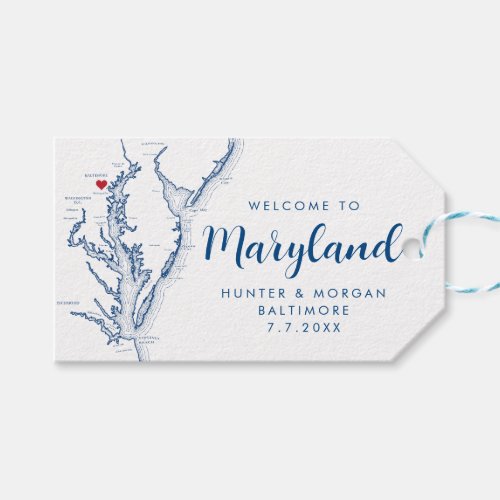 Baltimore Minimal Modern Navy Blue Wedding Welcome Gift Tags