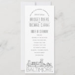 Baltimore | Modern Deco Wedding Program<br><div class="desc">A deco skyline-themed wedding program for a wedding taking place in the beautiful city of Baltimore, Maryland. This wedding program card features a stylized illustration of the city's unique skyline with its name underneath. This is resting underneath your wedding day information in a matching open-lined style. On the reverse side...</div>