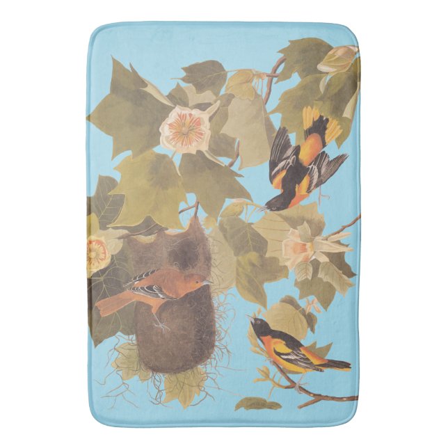 Baltimore Oriole Audubon Bird Family with Nest Bath Mat (Front Vertical)