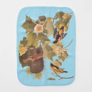 Baltimore Oriole Audubon Birds in Poplar Tree Baby Burp Cloth