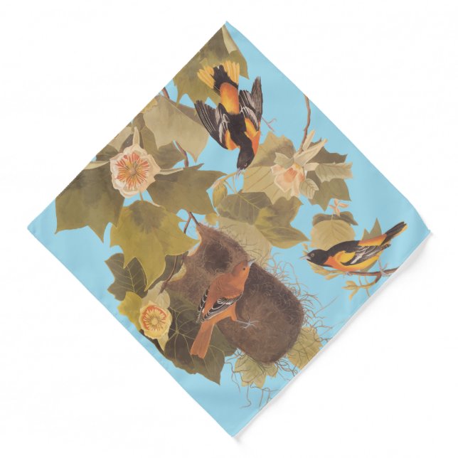 Baltimore Oriole Audubon Birds in Poplar Tree Bandana (Front)