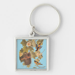 Baltimore Oriole Audubon Birds in Poplar Tree Keychain