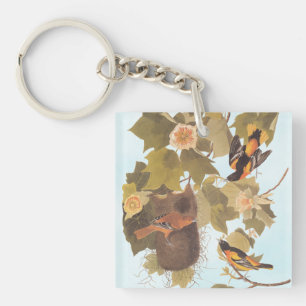 Baltimore Oriole Audubon Birds in Poplar Tree Keychain
