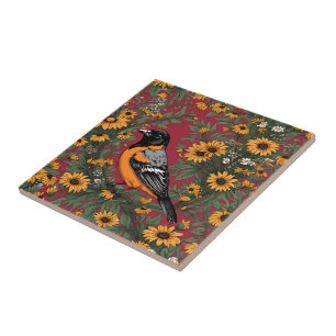 Baltimore Oriole Bird And Black Eyed Susan Flowers Ceramic Tile