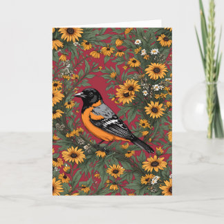 Baltimore Oriole Bird And Black Eyed Susan Flowers Holiday Card