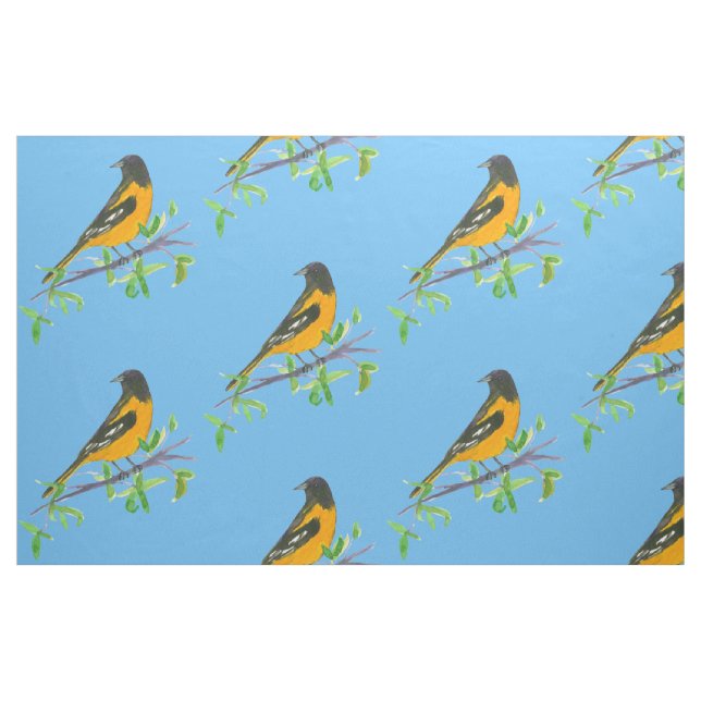 Baltimore Oriole Bird Blue Fabric (Fat Quarter)