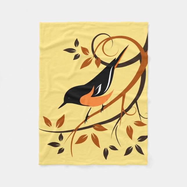 Baltimore Oriole Bird On Branch Fleece Blanket (Front)
