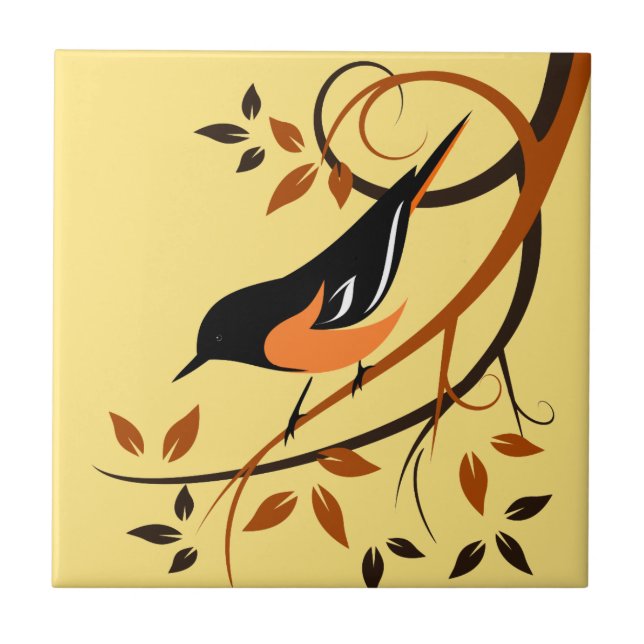 Baltimore Oriole Bird On Branch Tile (Front)