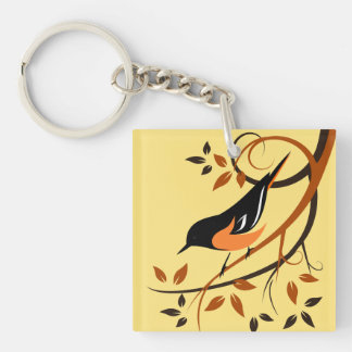 Baltimore Oriole Stylized Bird Design Keychain