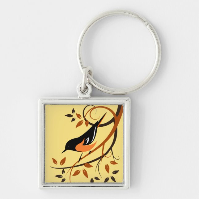 Baltimore Oriole Stylized Bird Design Keychain (Front)