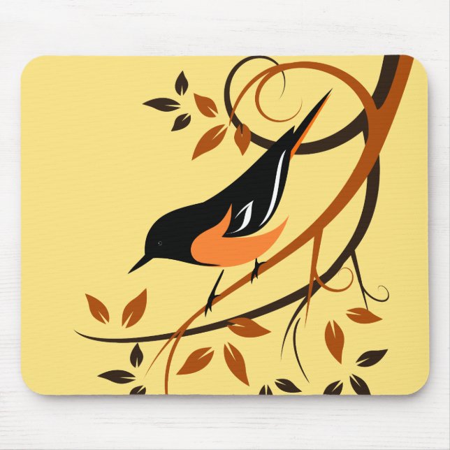 Baltimore Oriole Stylized Bird Design Mouse Pad (Front)