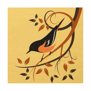 Baltimore Oriole Stylized Bird Design Wood Wall Art