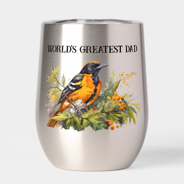 Baltimore Oriole World's Greatest Dad Thermal Wine Tumbler (Back)
