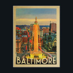 Baltimore Postcard<br><div class="desc">Vintage Baltimore postcard featuring a beautiful early evening holiday scene. Baltimore,  Maryland at the George Washington Monument with Christmas lights as adornment.</div>