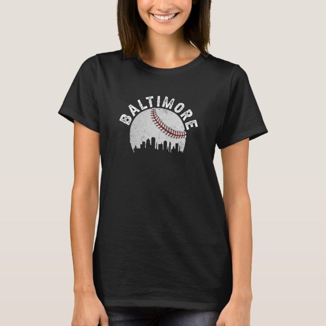 Baltimore Skyline Baltimore Maryland Baseball City T-Shirt (Front)