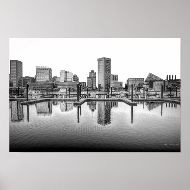 Baltimore Skyline - Black and White Poster (Front)