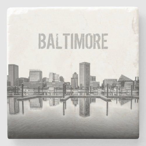 Baltimore Skyline _ Black and White Stone Coaster