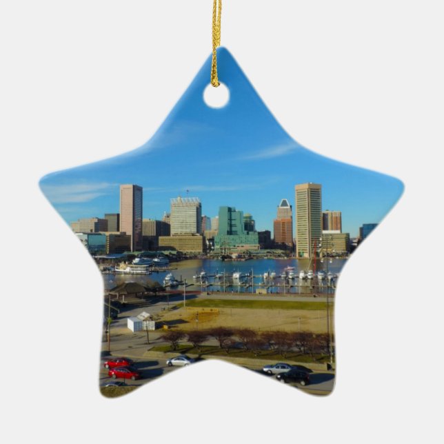 Baltimore Skyline from Federal Hill Ceramic Ornament (Front)
