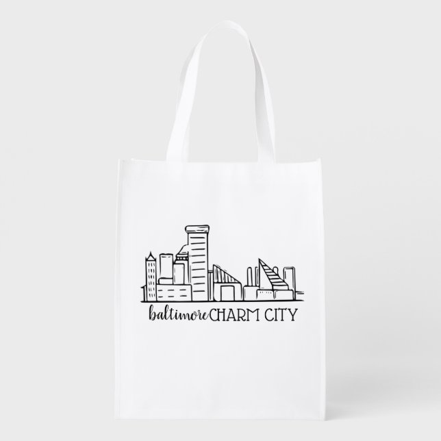 Baltimore Skyline Grocery Bag (Back)