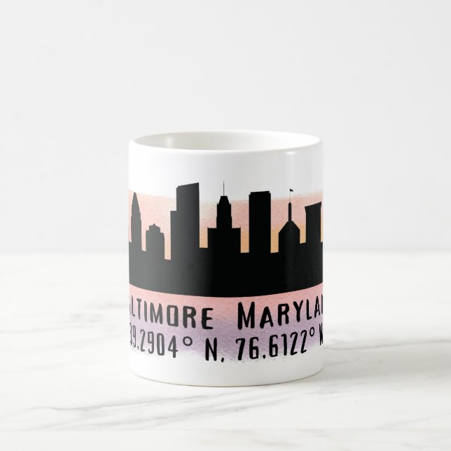 Baltimore Skyline Latitude and Longitude  Coffee Mug (Center)