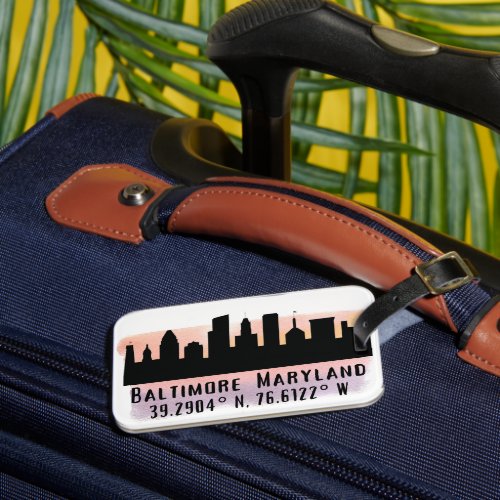 Baltimore Skyline Latitude and Longitude  Luggage Tag