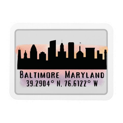 Baltimore Skyline Latitude and Longitude  Magnet
