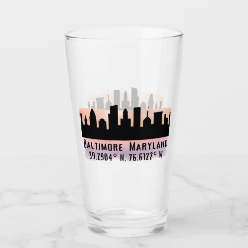 Baltimore Skyline Latitude and Longitude Pint Glass