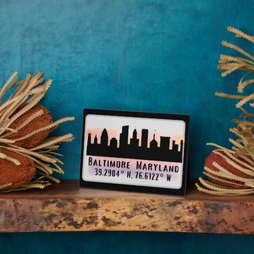 Baltimore Skyline Latitude and Longitude  Plaque