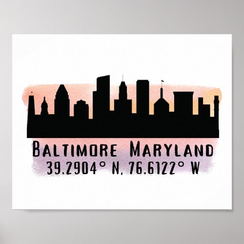 Baltimore Skyline Latitude and Longitude   Poster