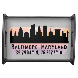 Baltimore Skyline Latitude and Longitude Serving Tray