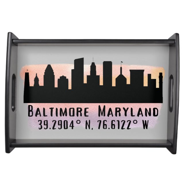 Baltimore Skyline Latitude and Longitude  Serving Tray (Front)