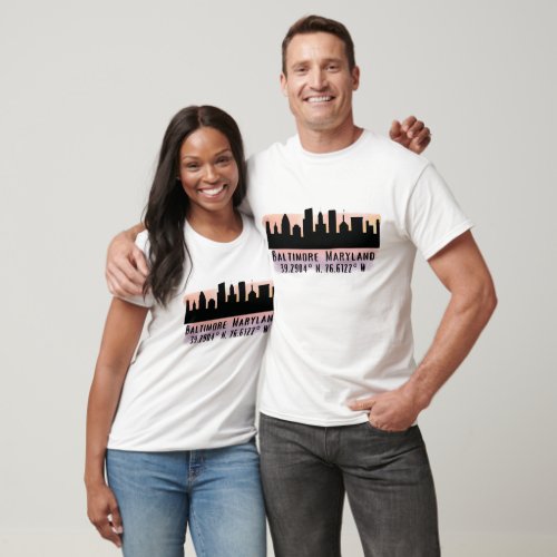 Baltimore Skyline Latitude and Longitude  T_Shirt