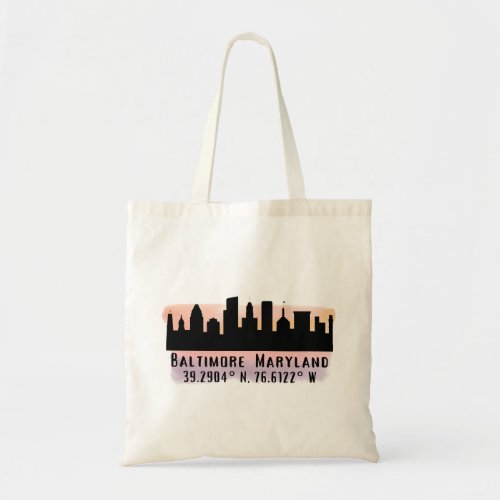 Baltimore Skyline Latitude and Longitude  Tote Bag