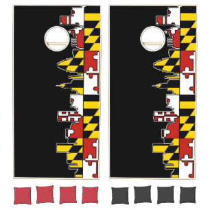 Baltimore skyline Maryland flag Cornhole Set