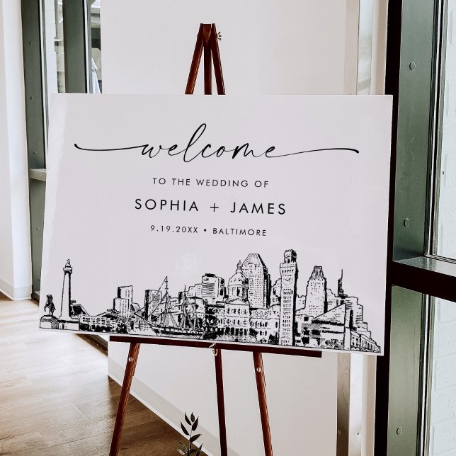 Baltimore Skyline Modern Wedding Welcome Foam Board (Creator Uploaded)