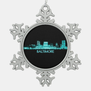 Baltimore Skyline Snowflake Pewter Christmas Ornament