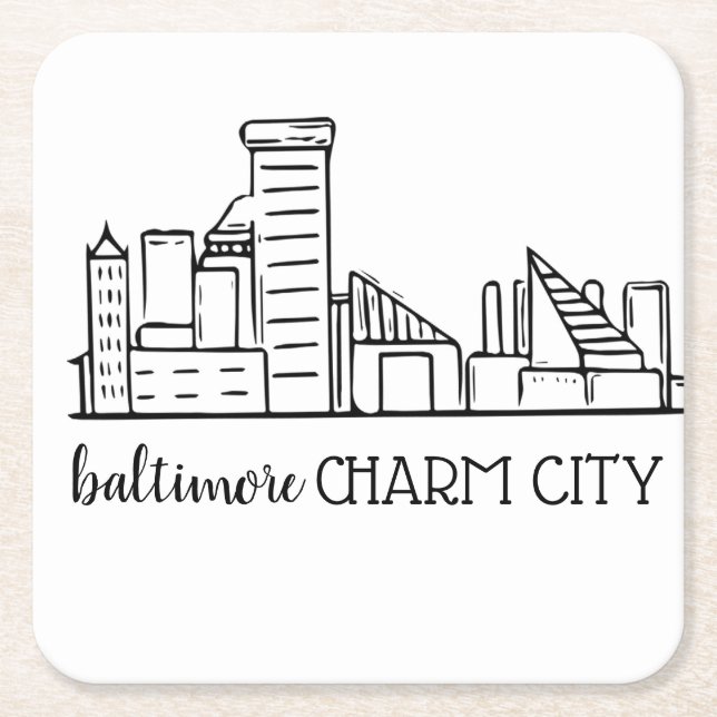 Baltimore Skyline Square Paper Coaster (Front)
