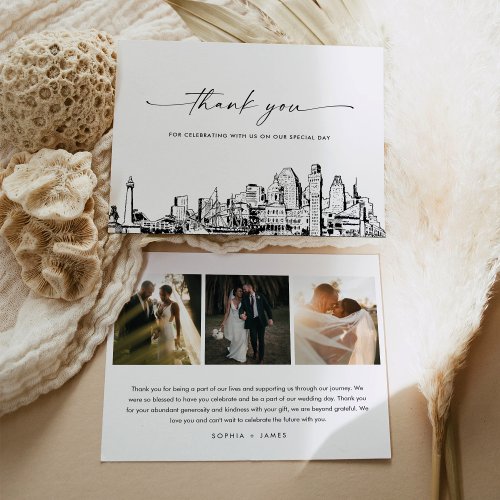 Baltimore Skyline Wedding Photo Thank You Card