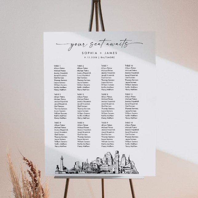 Baltimore Skyline Wedding Seating Chart 18x24 Foam Board (Creator Uploaded)
