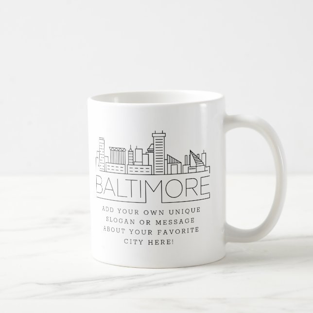 Baltimore Stylized Skyline | Custom Slogan Coffee Mug (Right)