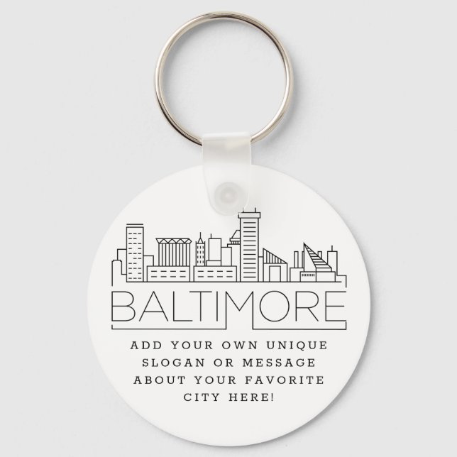 Baltimore Stylized Skyline | Custom Slogan Keychain (Front)