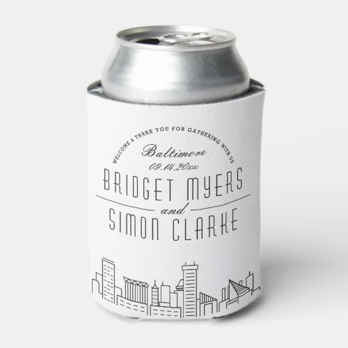 Baltimore Stylized Skyline  Wedding Can Cooler