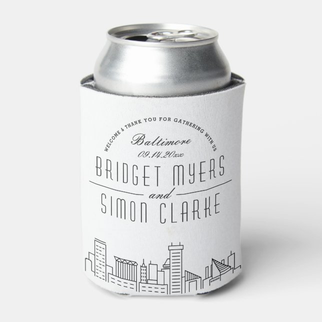 Baltimore Stylized Skyline | Wedding Can Cooler (Can Front)