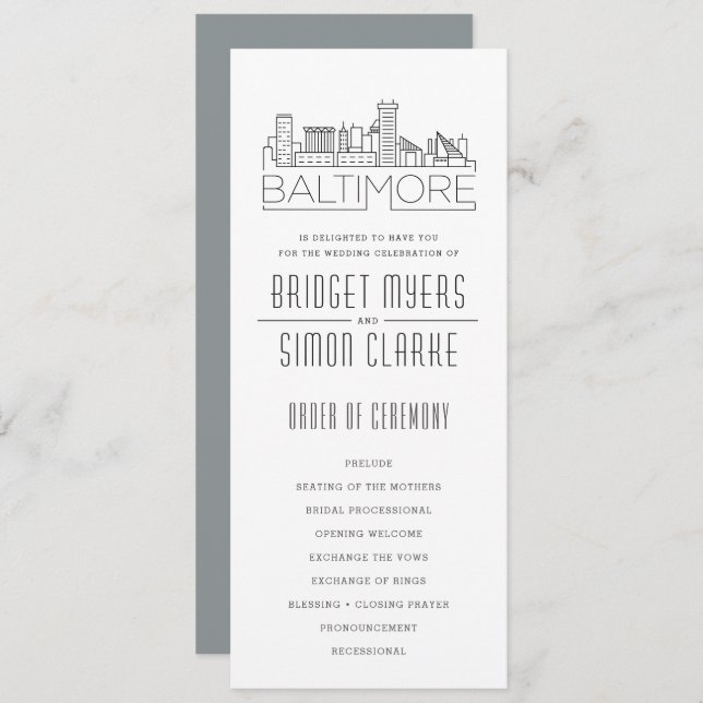 Baltimore Stylized Skyline | Wedding Program (Front/Back)