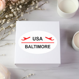 Baltimore USA Airport Plane Light-Color Oval Sticker
