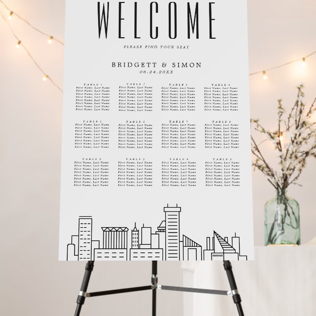 Baltimore Wedding | 12 Table Seating Chart Foam Board (In Situ (Stand))