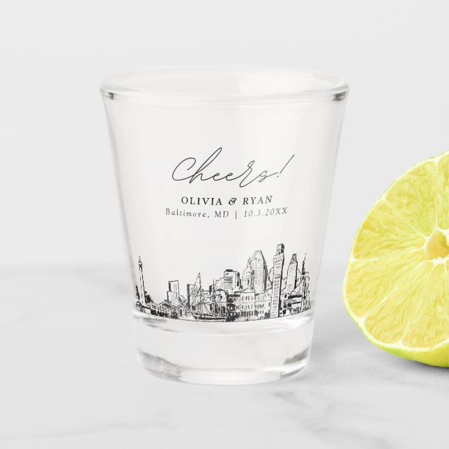 Baltimore Wedding Favor Personalized Cheers Shot Glass (Front)