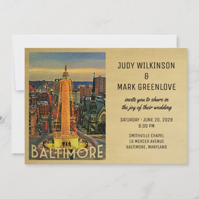 Baltimore Wedding Invitation Vintage Mid-Century (Front)